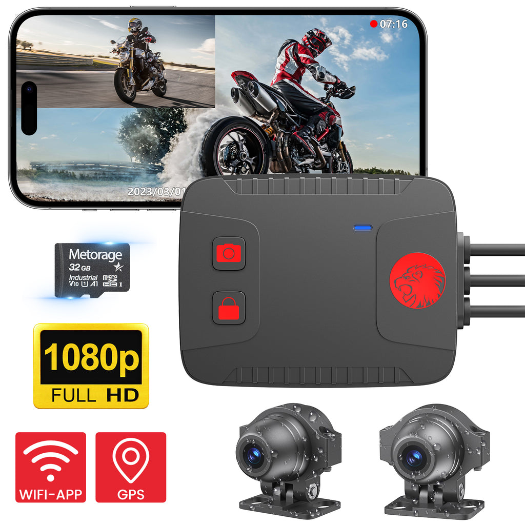 Mercylion M1000 Motorcycle Dash Cam with Dual Lens 1080P GPS WIFI IP68 Water Resistant