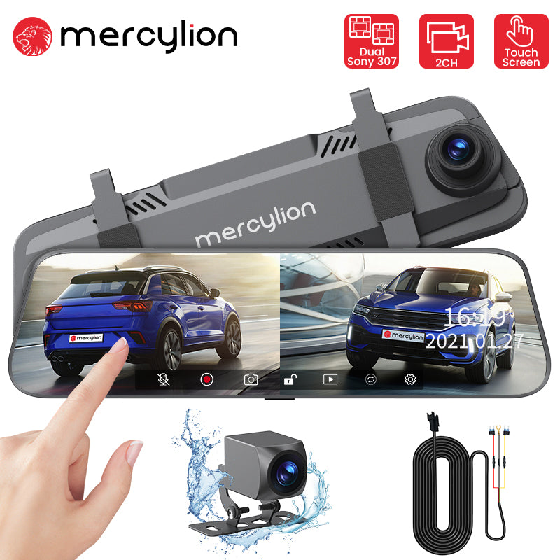 Mercylion M9661 10'' Rearview Mirror Dash Cam with Front and Rear 1080P HD Voice Control