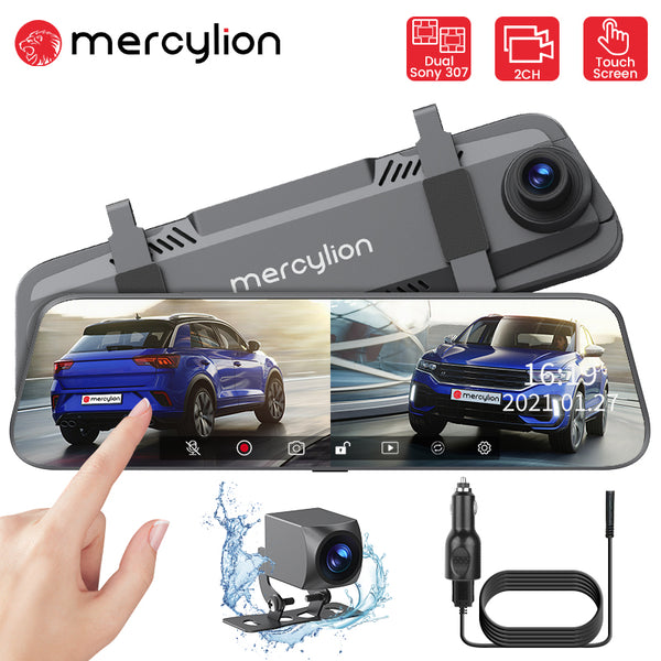 Mercylion M9661 10'' Rearview Mirror Dash Cam with Front and Rear 1080P HD Voice Control