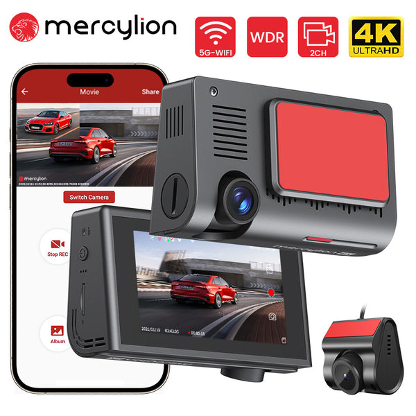 Mercylion V2000 4K Front and 1080P Rear Dash Cam with 5G Wifi External GPS 3 Inches LCD Touch Screen